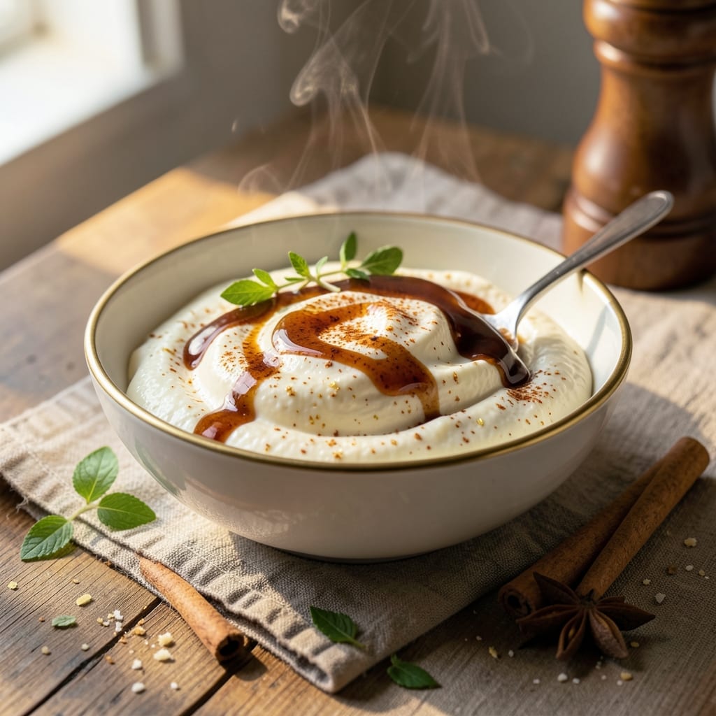 Apple Cider Creami Recipe: Spiced Vanilla Frosting Over Warm Apple Cider