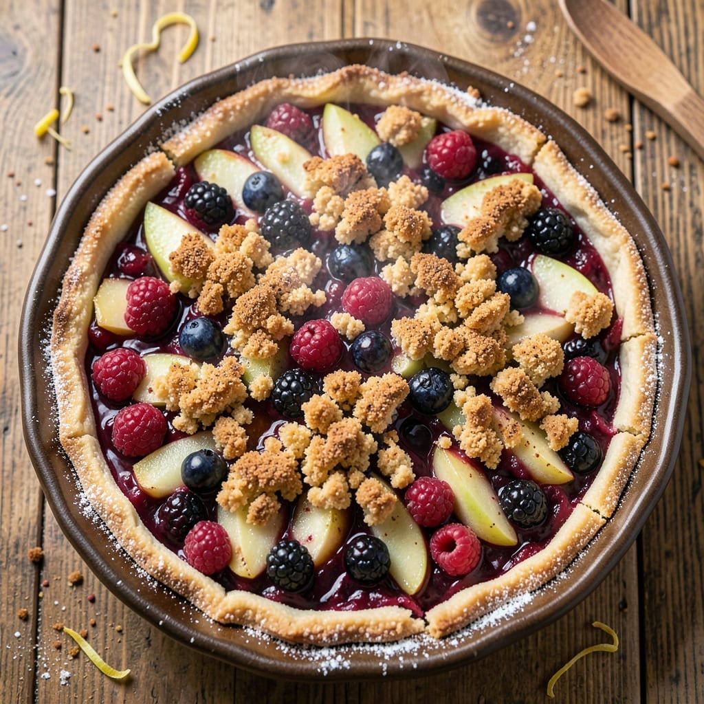 Apple Berry Crumble Pie Recipe: Warm Spiced Topping Over Juicy Fruit Layers